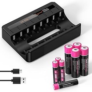 AA AAA Battery Charger, 8-Bay Smart Individual Charger USB High-Speed Charging for NiMH NiCD Recharg