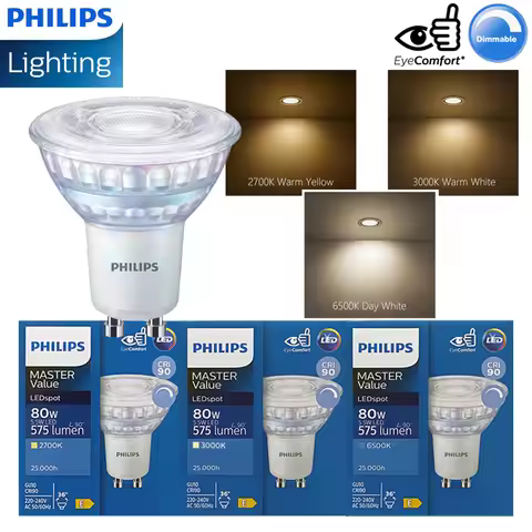 PHILIPS MASTER LED GU10 PAR16 5.5W Dimming Spot Light 220-240V 2700K 3000K 6500K White LED Home Lamp