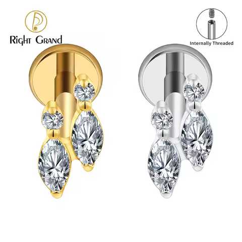 Right Grand ASTM F136 Titanium Double Marquise CZ Cartilage Earring Helix Conch Tragus Piercing 16G 