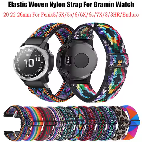 20 22 26mm Elastic Woven Nylon Loop Strap For Garmin Fenix 7X 6X 5X 7S 6S 5S Pro 7 6 5 Plus 3HR 945 