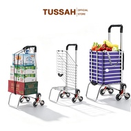 TUSSAH【Premium】Foldable Shopping Trolley Lightweight Pull Cart For Climbing Stairs 8 Wheel Cargo Tro