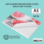 Giấy In Màu MEDIA Inkjet Nhãn Dán (Decal Sticker) Khổ A3/A4/A5/A6 Mặt Bóng (Glossy) 135gsm 50 Tờ Xấp