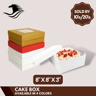10pcs / 20pcs - Square Cake Box 8x8x3in - White, Red, Gold, Kraft [Window / No Window]