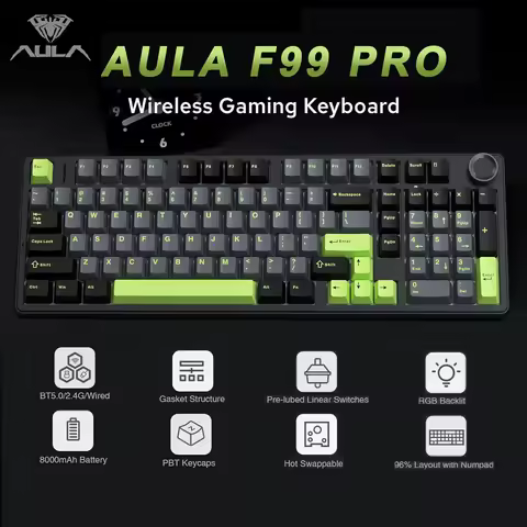 AULA F99PRO Esports Gaming Keyboard Three Mode Wireless Mechanical Keyboard RGB Hot Swappable Custom