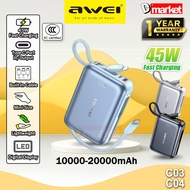 【3C Certified】Awei C03 20000mAh Powerbank 45W Fast Charging Power Bank Awei C04 10000mAh Powerbank A