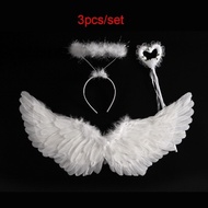White Angel Feather Wings for Kids Photography Props Angel Wings Costume Headband Fairy Wand