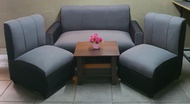 sala set grey balck fabric sofa with center table uratex foam cod !!