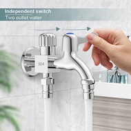 GLOVES Stainless Steel 1 in 2 out Head Two Way Water Washer Tap Faucet Washing Machine Faucet