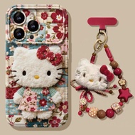 Floral Hello Kitty Lanyard for Apple 17 Phone Case Iphone15promax Cute Girl 16 Silicone Drop-Resista