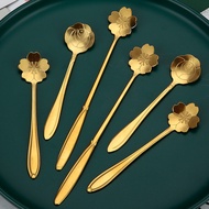BW-C766 Sendok Korea Teh Kopi Kecil Stainless Steel Motif Love Elegant Warna Gold / Sendok Bunga Emas Spoon Dessert Import