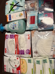 Swashes 濕紙巾、VITIS kids 花王洗髮露、NUK 母乳墊、UZURAN 嬰兒清潔棉，清潔棉，兒童牙膏