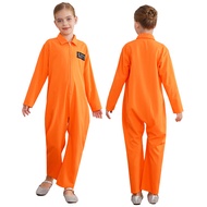 Yeahdor Kids Prisoner Costume One Piece Long Sleeve Prisoner Jumpsuit Jailbird Inmate Prison Uniform