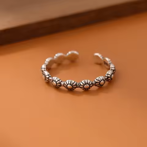 Retro Personality National Style Exquisite Flowers 925 Sterling Silver Jewelry Simple Female Opening