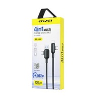 AWEI CL-181 60W 4合1充電數據線 USB/Type-C to Lightning/Type C 1米 黑色