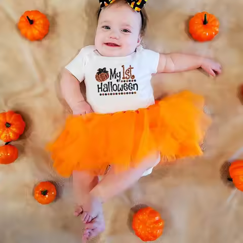 Baby Girls Halloween Outfits My 1st Halloween Romper+ Tutu Dress 2Pcs Outfit Set Costume Newborn Hal