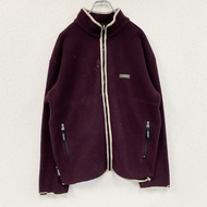 AIGLE 全拉鍊抓絨外套，波爾多紅/黑醋栗RED， L 碼，古著
