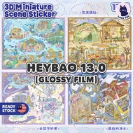 Lazy Cat HeyBao 13.0 3D Miniature Scenes Sticker DIY Cute Cartoon Scenes Building PET Sticker Hei Ba