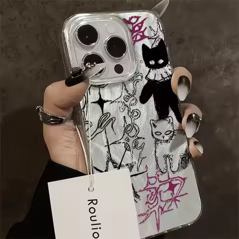 Lovely Cool Cat Phone Case for Samsung Galaxy S25 S24 S23 Ultra Plus 5G S21 FE Y2K Feather Texture H