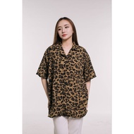 KEMEJA Oversized short-sleeved shirt trendy glamorous leopard blouse tiger shirt/ K683