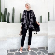 Outfit Lebaran Simpel One Set Batik Outer Rok Lilit Kimono Wanita Rayon Oversize Motif Etniq Modern