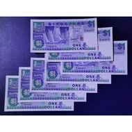Singapore Banknotes SHIPS Series SG $1 Dollar Running Number UNC Condition