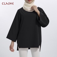 Clashe Ironing Blouse CEY CREPE  Baggy Style 3/4 Sleeve Party Crew Neck Tops