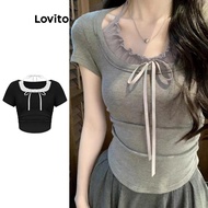 Lovito Casual Plain Fake 2 In 1 T-Shirt for Women LNA60454 (Multi-color) Lovito Kaos Polos Model Men