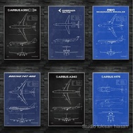 Air Force Plane Airbus A-340 B-747 Patent Prints Airplane Poster Fighter Blueprint Canvas Painting W