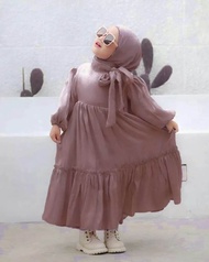 Arsyila Kids Plus Hijab Baju Gamis Anak Perempuan Usia 4 5 6 7 8 Tahun Bahan Santorini Shimer Premium Dress Cantik Anak