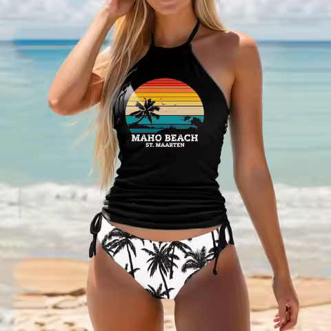 Swimwear For Women 2025 Plus Size Women'S Swimwear Tankini 2 Piece Normal Swimsuit Backless 2 Piece 