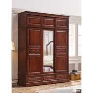 ST/💦American-Style Solid Wood Coat Cabinet3Door Sliding Sliding Gate Small Apartment with Mirror Home Bedroom Locker 12W