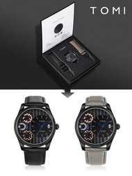 Tomi 石英男士手錶帶旋轉齒輪和秒針以及可更換錶帶禮品套裝適合日常佩戴和度假