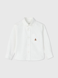 男幼童裝|Logo純棉小熊刺繡翻領長袖襯衫-白色