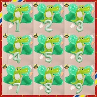 6pcs Crocodile Balloon with Number Green Foil Balloon Set Kid Birthday Party Photo Backdrop Decorati
