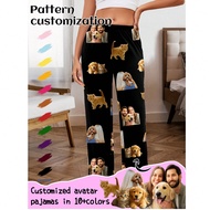 Customized Women's Pajama Pants, Unique Couple's Big Head Photo, Couple's Face Replacement And Pet F