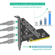 JMT PCIe 16X OCuLink Expansion Card 4-Port SFF-8611 SFF-8612 Bifurcate Adapter for Server NAS Extern