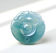 冰種藍水翡翠雙龍玉璧 | 裸石 | 天然翡翠A貨 | 送禮
