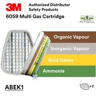 3M 6059 Multi Gas Cartridge / ABEK1 / CE & SIRIM / 6006 Cartridge Discontinued / Use with 6200 6502Q