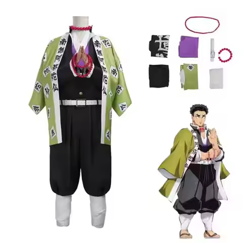 Anime Himejima Gyomei Cosplay Costume Monk Printing Outer Drape Wig Team Uniform Bracelets Man Hallo