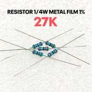 (10 PCS) RESISTOR 1/4W 1/4WATT 27K 27K KILO MF 1% ROHS
