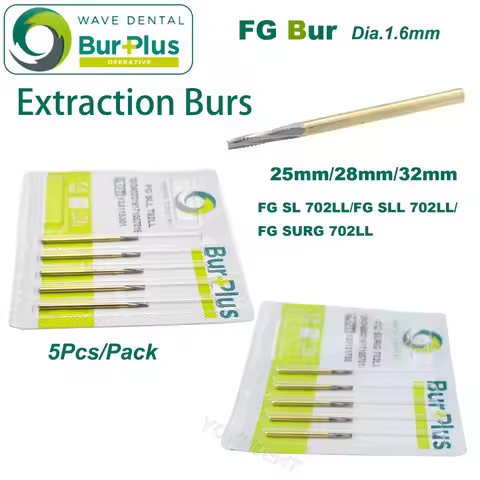 5Pcs WAVE Dental Extraction Bur Tungsten Carbide Burs FG 1.6mm High Speed Surgical Drills 25/28/32mm
