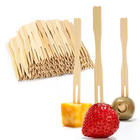 100/200/500Pcs Bamboo Appetizer Forks, 3.5-Inch Disposable Bamboo Forks for Charcuterie, Cocktail Fo