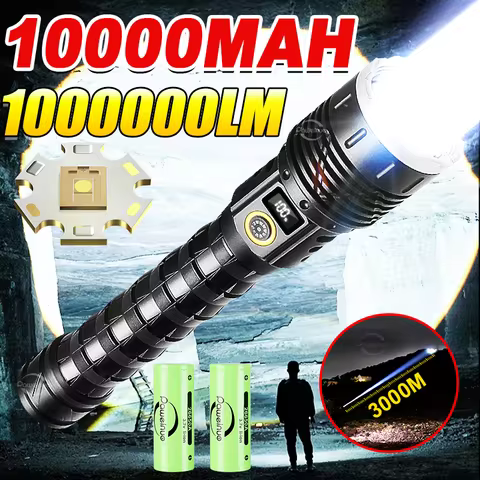10000mAh High Power Flashlights 1000000LM Ultra Powerful Flashlight 2*26650 Rechargeable Lantern Tac