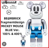 Mickey Mouse Bearbrick 400 % & 100% Blue Fragment Design