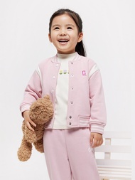 女幼童裝|Logo小熊印花立領棒球外套-粉紅色