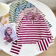 Freya Crop Blouse Blouse Top CollaredWanita StripedPOLO Freya/ OversizedPOLO