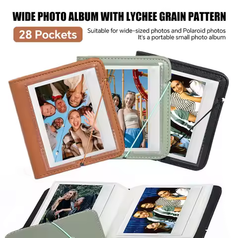 Portable PU Leather Photo Album, 28 Pockets, Compatible with Polaroid iType/600/SX70 & Fujifilm Inst