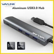 Wavlink อลูมิเนียมความเร็วสูง USB 3.0 Hub 3พอร์ต USB พร้อมช่องเสียบ2ช่อง Sd/tf Card Reader Combo Print Server สำหรับ Mac Window Linux