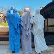 Muslim Abaya Khimar Sets for Woman Jilbab 2 Piece Suit Eid Ramadan Plain Dress Woman Prayer Clothes 