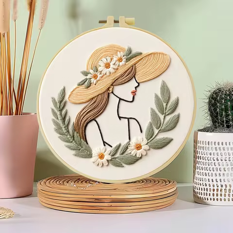 1pc 20X20CM/15X15CM 7.87/6.3inch Embroidery Starter Kit DIY Kit Home Decor